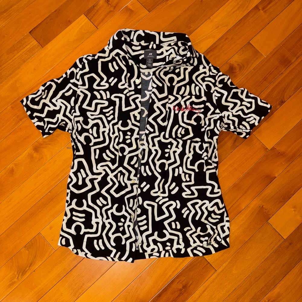 H&M Keith Haring Collab Mens Button Down Shirt Size M